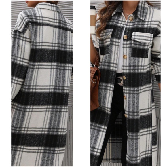 Cozy Plaid Flannel Button Down Oversized Jacket Shacket - Picture 2 of 5